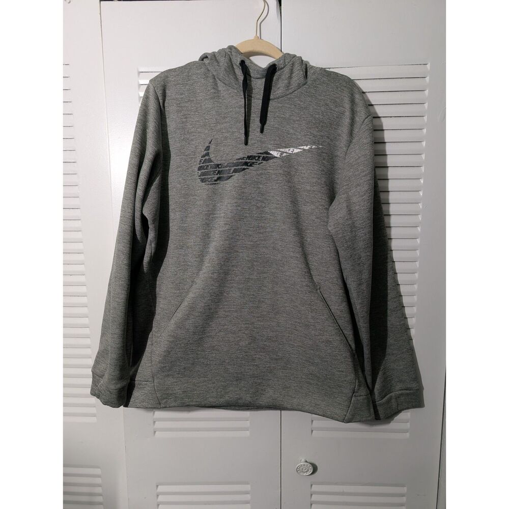 Nike Gray Dri-FIT Pullover Hoodie Swoosh Logo Athletic Sweatshirt